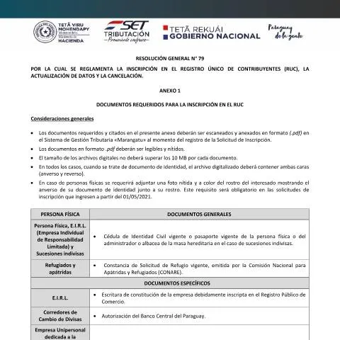 Vista previa del documento Registro Único de Contribuyentes en Paraguay — Trámites administrativos