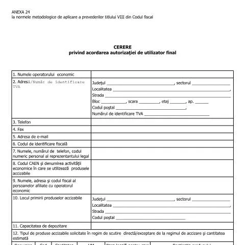 Document preview: Importanța Anexei 24 în obținerea autorizației de utilizator final — Impozite & fiscalitate (CERFA n°A24_NMT8CF)
