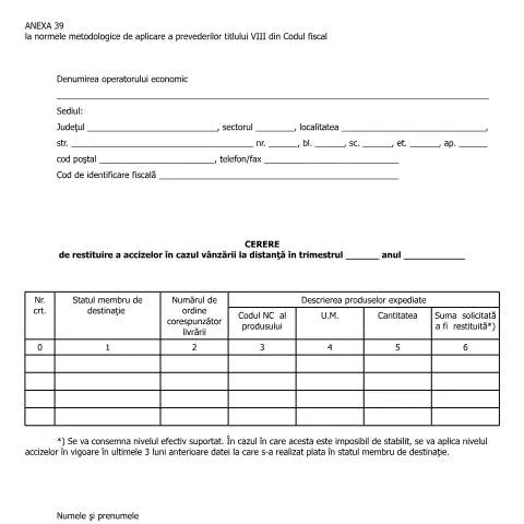 Document preview: Restituirea accizelor pentru vânzările la distanță - Anexa 39 — Impozite & fiscalitate (CERFA n°A39_NMT8CF)