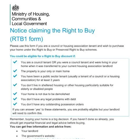 Document preview: How to Complete Your RTB1 Application: Council Tenant's Property — Housing