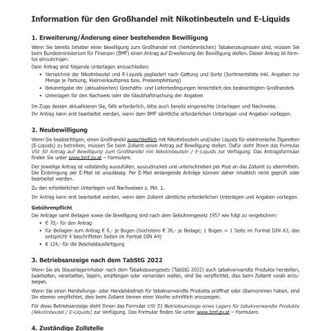 Dokumentvorschau: Leitfaden zur Genehmigung für Nikotinbeutel und E-Liquids im — Steuern (CERFA n°VStINF5)