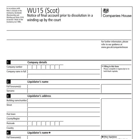 Document preview: Understanding the WU15 (Scot) Document in Company Dissolution — Government & admin (WU15 (Scot))