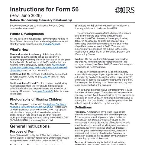 Document preview: Navigating IRS Form 56: Key Insights on Fiduciary Relationships — Taxes (CERFA n°INST-56)