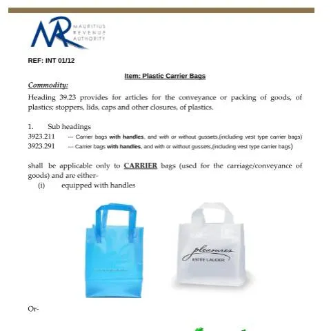 Document preview: Understanding the Importance of Plastic Carrier Bags Classification — Government & admin (CERFA n°PlasticCarrierBags)
