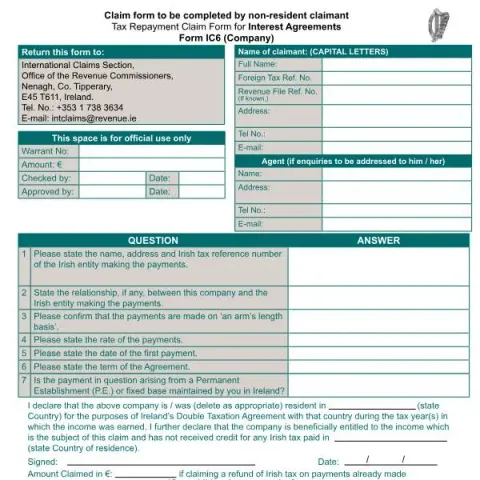 Document preview: Submit Tax Repayment Claim for Interest Agreements Using Form IC6 — Taxes (Form IC6)