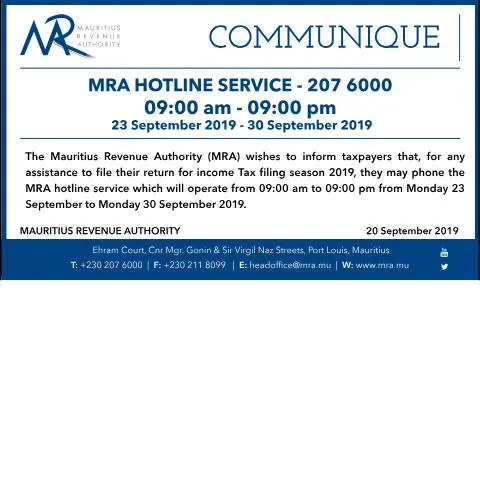 Document preview: Mastering the MRA Hotline Service for Tax Filing — Government & admin (CERFA n°MRAHotlineService2019)