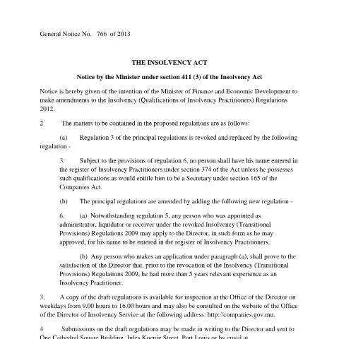 Document preview: The Role of GN766 in Mauritius' Insolvency Framework — Government & admin (GN766)