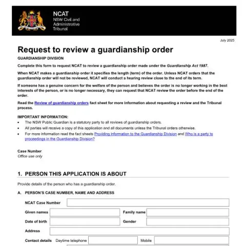 Document preview: How to Request a Guardianship Order Review in NSW — Legal & justice