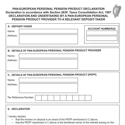 Document preview: Pan-European Personal Pension Product Declaration for Ireland — Retirement & pension (RPC017182_EN_WB_L_1)