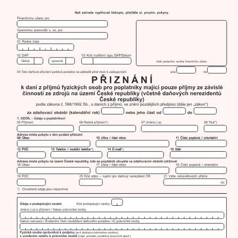 Document preview: Jak vyplnit přiznání k dani z příjmů fyzických osob v ČR — Daně a fiskální záležitosti (CERFA n°25 5405/D)