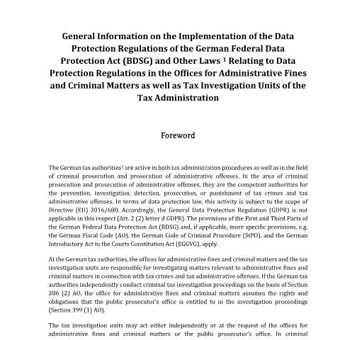 Dokumentvorschau: Informationen zum Datenschutz bei Steuerprüfungen — Behörden & Verwaltung (CERFA n°Infoschreiben_SteuFa_Bustra_en)