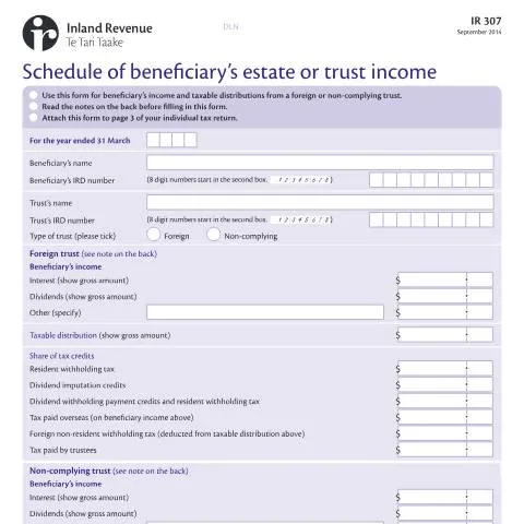 Document preview: Understanding the IR307 Form for Beneficiaries in New Zealand — Taxes (CERFA n°IR307)