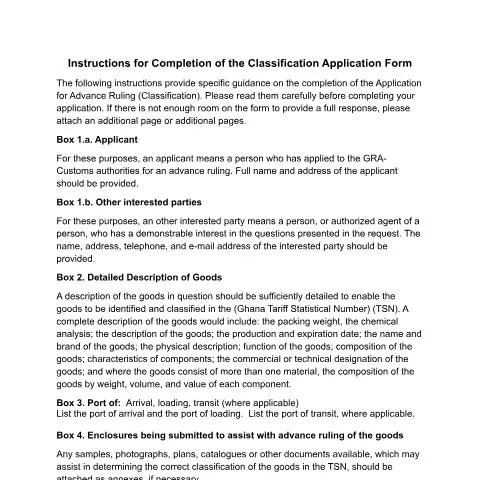 Document preview: Essential Instructions for Ghana's Tax Classification Form — Taxes