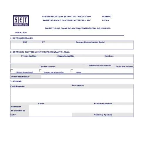 Vista previa del documento Guía para solicitar la Clave de Acceso Confidencial en Paraguay — Trámites administrativos (CERFA n°F630)