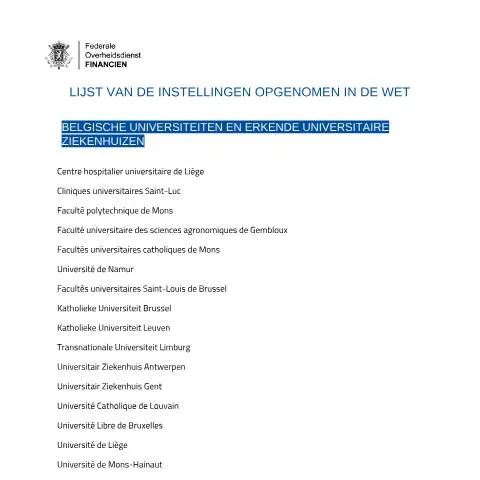 Aperçu du document Comprendre le rôle du formulaire pour les institutions belges — Démarches administratives (CERFA n°giften-lijst-instellingen-opgenomen-wet)