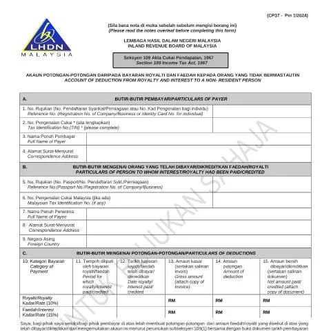 Document preview: Panduan Lengkap Borang CP37 Pin 1/2024 untuk Pembayar Cukai — Cukai & percukaian (CERFA n°CP37)