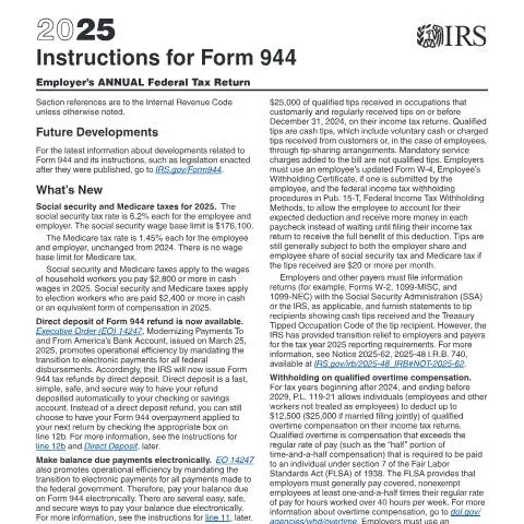 Document preview: Mastering IRS Form 944 Instructions for Your Business — Taxes (CERFA n°INST-944)