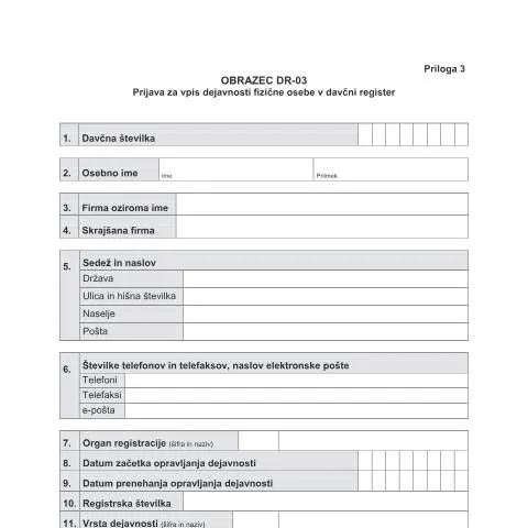 Document preview: Postopek registracije dejavnosti z obrazcem DR-03 — Davki & obdavčitev (CERFA n°DR-03)
