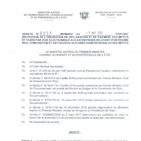 Aperçu du document Institution de l'obligation de déclaration et paiement électroniques — Démarches administratives
