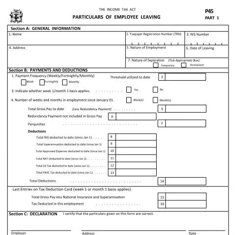 Document preview: Guide to the P45 Form in Jamaica for Employees and Employers — Taxes (CERFA n°P45+-+April+3.+2020+ver+3+April+3)