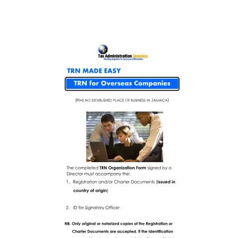 Document preview: Simplified TRN Registration Process for Overseas Companies in Jamaica — Taxes (CERFA n°trn_made_easy_overseas_companies)