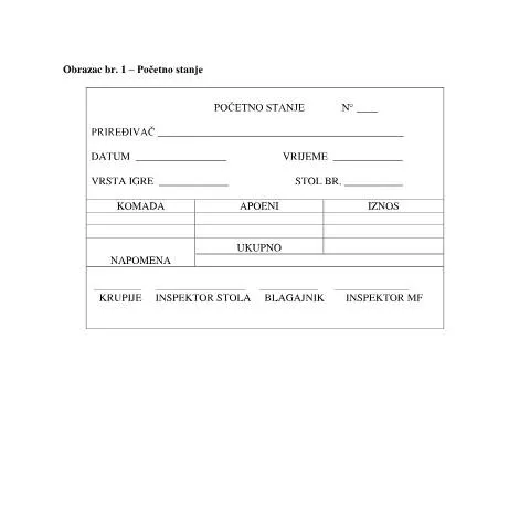 Document preview: Ključne informacije o Obrazcu br. 1 - Početno stanje — Porezi i fiskalnost (CERFA n°Obrazac br. 1 - Početno stanje)