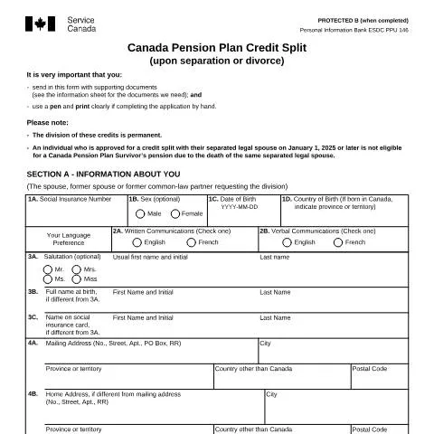 Document preview: Understanding the Canada Pension Plan Credit Split Process — Civil status & identity (CERFA n°ISP1901)