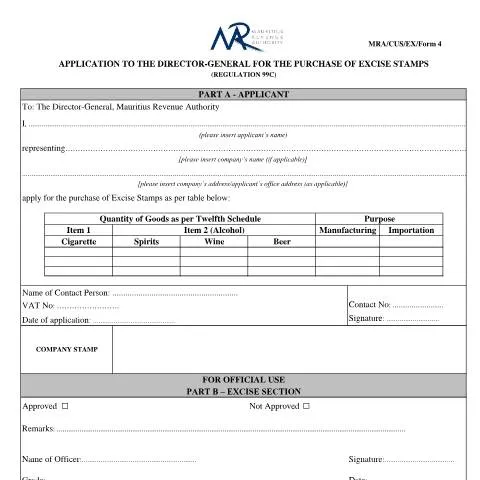 Document preview: Understanding the Excise Stamps Application Process — Government & admin (ApplicationFormforExciseStamp)
