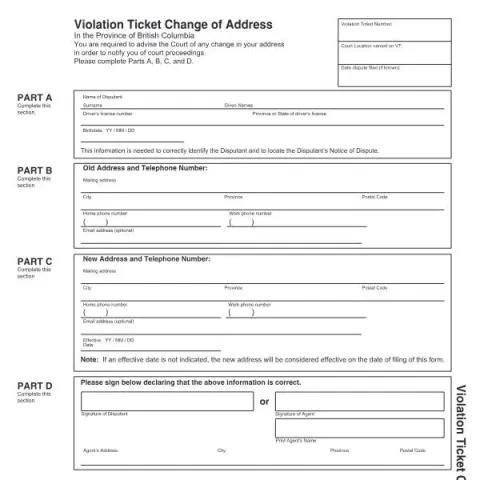 Document preview: Understanding the Change of Address Form for Violation Tickets (English / French) — Legal & justice (PTR805)