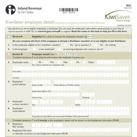 Document preview: Understanding the KiwiSaver Employee Details Form (KS1) — Taxes (CERFA n°KS1)