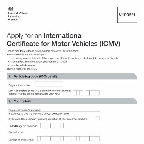 Document preview: International Certificate for Motor Vehicles: DVLA Application Guide — Vehicle & driving