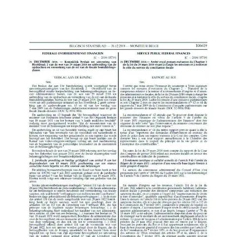 Aperçu du document Analyse du Koninklijk besluit du 21 décembre 2018 sur la fiscalité — Juridique & justice (CERFA n°KB AR 21 12 2018)