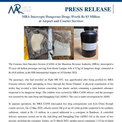 Document preview: MRA's Major Drug Interception at Airport and Courier Services — Government & admin (PressRelease131025)