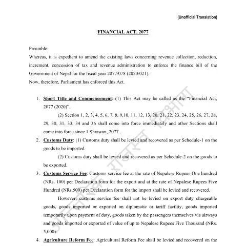 Document preview: आर्थिक ऐन २०७७: नेपालको राजस्व प्रणालीमा सुधारको दिशा — कर र कराधान (CERFA n°Finance Act 2077 5gochck)