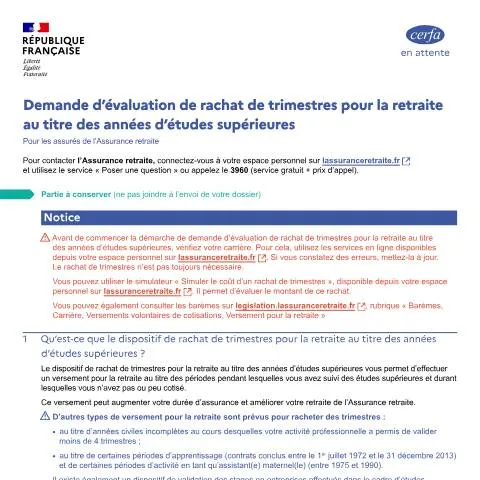 Aperçu du document Comment racheter ses années d'études supérieures pour sa retraite — Retraite & pension (CERFA n°14136*05)