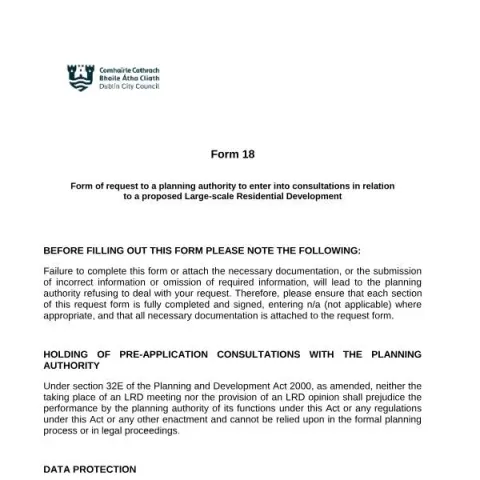 Document preview: Request for Consultation on Large-scale Residential Development — Planning & building works (Form 18)