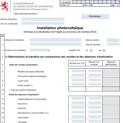 Aperçu du document Guide sur l'Annexe 121 pour les Installations Photovoltaïques — Impôts & fiscalité (CERFA n°121)