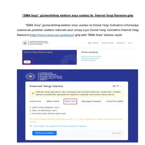 Document preview: SİMA İmza ilə Vergi Xidmətlərinə Daxil Olma Prosesi — Vergilər & maliyyə
