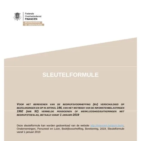 Aperçu du document Comprendre la Sleutelformule pour la Business Voorheffing — Impôts & fiscalité (CERFA n°700-sleutelformule-20190101)