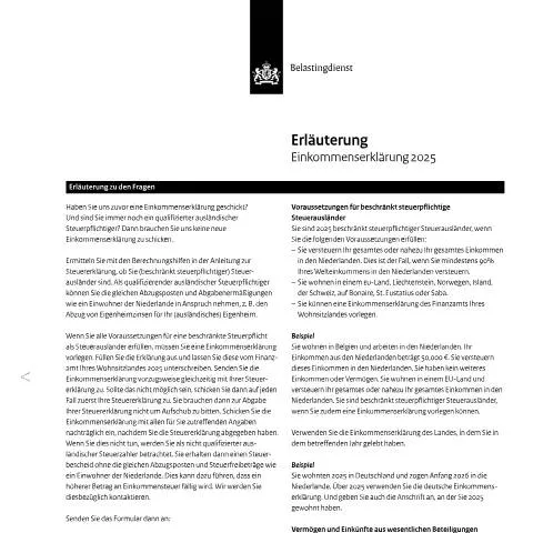 Documentvoorvertoning: Inkomensverklaring 2025 voor Buitenlandse Belastingplichtigen — Belastingen (CERFA n°ib0591t51pldui)
