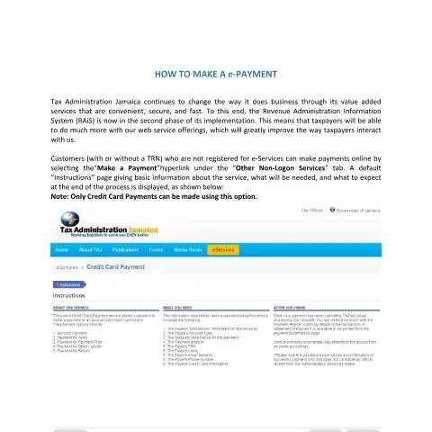 Document preview: Online Tax Payment Process in Jamaica — Government & admin (CERFA n°eServices+-+Make+a+Payment)