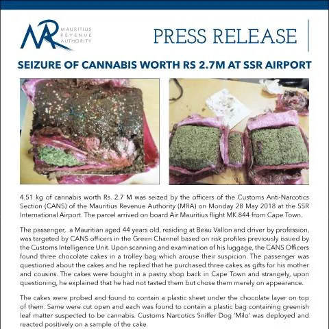 Document preview: Impacts of the SSR Airport Cannabis Seizure on Drug Regulation — Government & admin (PressRelease280518)