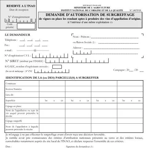 Aperçu du document Autorisation de surgreffage : changer d'appellation sans replanter — Démarches administratives (CERFA n°14575*02)