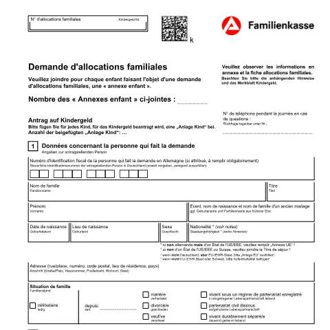 Dokumentvorschau: Wichtige Informationen zum Kindergeldantrag — Familie (CERFA n°kb1-f-antrag-kindegeld_ba033755)