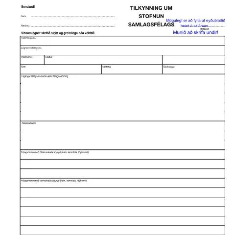 Document preview: Skref að stofnun samlagsfélags á Íslandi — Stjórnsýsla (CERFA n°RSK 17.24)
