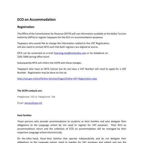 Document preview: Understanding ECO Contributions for Accommodation Services in Malta — Taxes (CERFA n°eco_contribution_on_accommodation_-_guidelines)