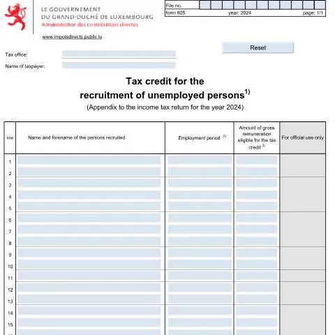 Aperçu du document Comprendre le crédit d'impôt 805 E au Luxembourg — Impôts & fiscalité (CERFA n°805 E)