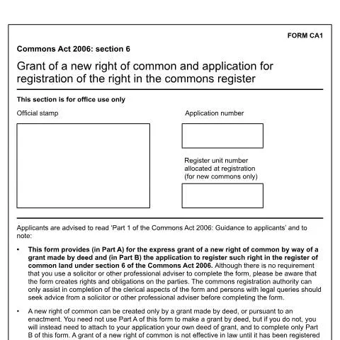Document preview: Navigating the CA1 Form for Common Land Rights — Environment & energy