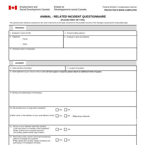 Document preview: Understanding the Animal-Related Accident Questionnaire LAB1077 — Work & employment (CERFA n°LAB1077)
