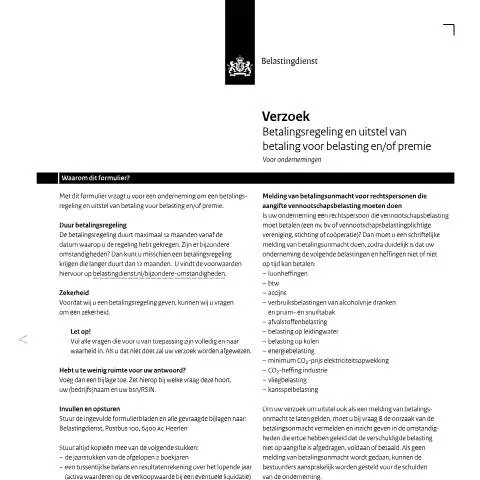 Documentvoorvertoning: Aanvraag voor betalingsregeling en uitstel van belastingverplichtingen — Belastingen (CERFA n°ov1352o27fol)